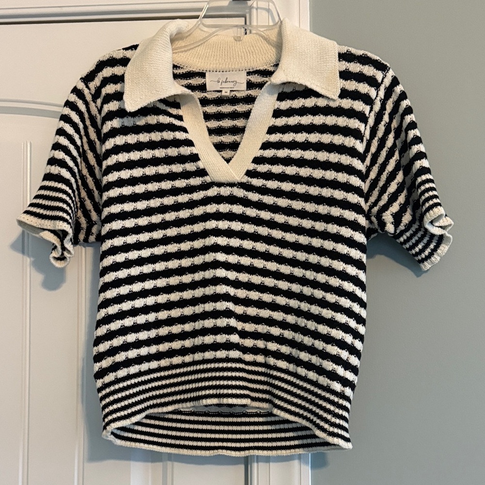Boutique brand In February Black and White Striped Knit Top-medium